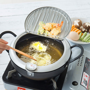 Stainless Steel Deep Fryer Pot with Thermometer & Oil Drain Rack – 20cm / 24cm | Cookli UK