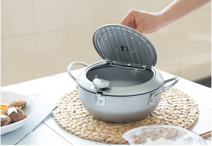 Stainless Steel Deep Fryer Pot with Thermometer & Oil Drain Rack – 20cm / 24cm | Cookli UK