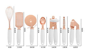 7PCS Rose Gold Stainless Steel Kitchen Utensil Set – Cooking Tools with Peeler, Whisk, Tongs & Rack – Elegant Kitchen Gadget Set | cookli