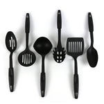 Set of black kitchen utensils on a white background