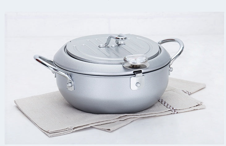 Stainless Steel Deep Fryer Pot with Thermometer & Oil Drain Rack – 20cm / 24cm | Cookli UK