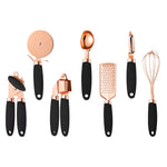 7PCS Rose Gold Stainless Steel Kitchen Utensil Set – Cooking Tools with Peeler, Whisk, Tongs & Rack – Elegant Kitchen Gadget Set | cookli