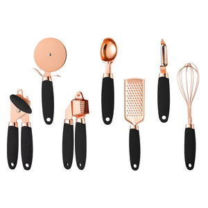 7PCS Rose Gold Stainless Steel Kitchen Utensil Set – Cooking Tools with Peeler, Whisk, Tongs & Rack – Elegant Kitchen Gadget Set | cookli
