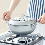 Stainless Steel Deep Fryer Pot with Thermometer & Oil Drain Rack – 20cm / 24cm | Cookli UK