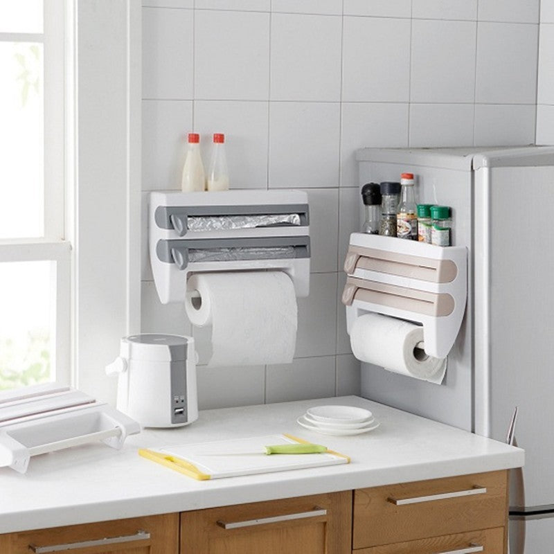 4-in-1 Kitchen Roll Holder Dispenser for Foil, Cling Film, Paper Towels & Wrap – Wall Mounted Storage Rack | Cookli UK