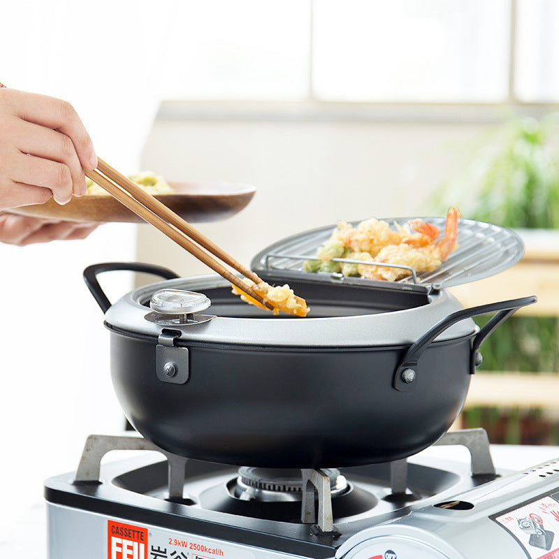 Stainless Steel Deep Fryer Pot with Thermometer & Oil Drain Rack – 20cm / 24cm | Cookli UK