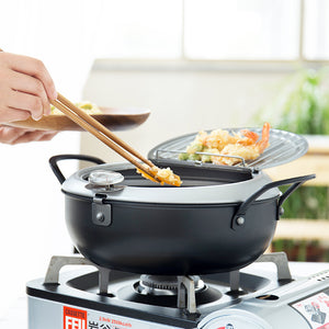 Stainless Steel Deep Fryer Pot with Thermometer & Oil Drain Rack – 20cm / 24cm | Cookli UK