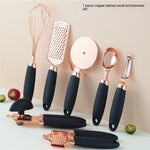 7PCS Rose Gold Stainless Steel Kitchen Utensil Set – Cooking Tools with Peeler, Whisk, Tongs & Rack – Elegant Kitchen Gadget Set | cookli