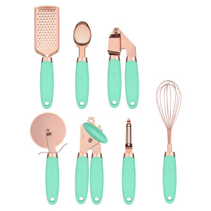 7PCS Rose Gold Stainless Steel Kitchen Utensil Set – Cooking Tools with Peeler, Whisk, Tongs & Rack – Elegant Kitchen Gadget Set | cookli