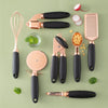 7PCS Rose Gold Stainless Steel Kitchen Utensil Set – Cooking Tools with Peeler, Whisk, Tongs & Rack – Elegant Kitchen Gadget Set | cookli