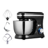 “Chef’s Cream Blender Stand Mixer for home baking”.Black stand mixer with attachments on a white background