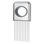 Metallic comb with a circular design on a white background,Dishwasher Safe Onion Holder with Sharp Prongs