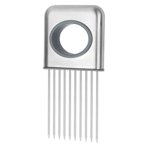 Metallic comb with a circular design on a white background,Dishwasher Safe Onion Holder with Sharp Prongs