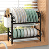 Double-Layer Kitchen Storage Rack – Carbon Steel Dish Drainer with Hooks & Utensil Holder | Cookli UK