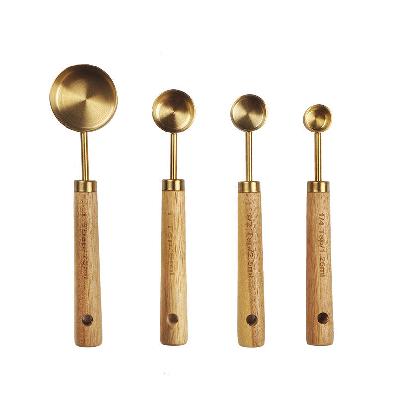 8-Piece Stainless Steel Measuring Cups & Spoons Set with Acacia Wooden Handles – Premium Baking Tools | Cookli UK