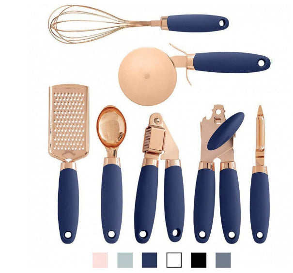 7PCS Rose Gold Stainless Steel Kitchen Utensil Set – Cooking Tools with Peeler, Whisk, Tongs & Rack – Elegant Kitchen Gadget Set | cookli
